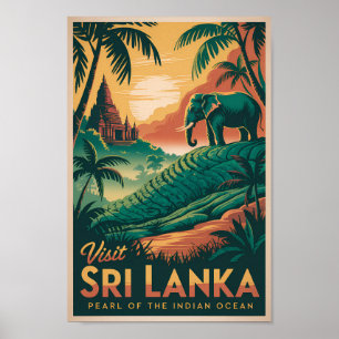 Sri Lanka Landscape Illustration Travel Art Retro Poster