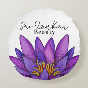 Sri Lanka Lotus Flower Painting Round Pillow