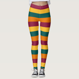Sri Lanka National Flag Colours Horizontal Striped Leggings