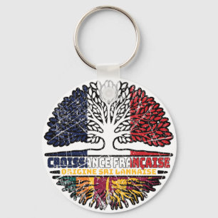 Sri Lanka Sri Lankan French France Tree Roots Flag Keychain
