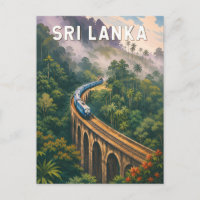 Sri Lanka Train Illustration Travel Art Vintage