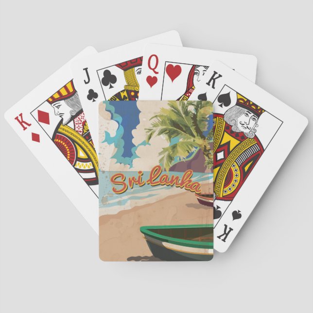 Sri Lanka Vintage Vacation Travel Poster Playing Cards (Back)