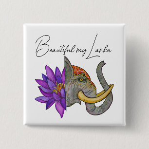 Sri Lankan Gifts with Elephant and Lotus 2 Inch Square Button