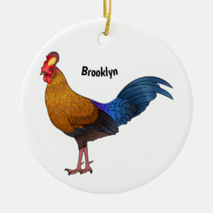 Sri Lankan junglefowl bird cartoon illustration  Ceramic Ornament