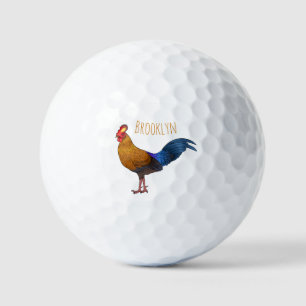 Sri Lankan junglefowl bird cartoon illustration Golf Balls