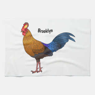 Sri Lankan junglefowl bird cartoon illustration  Kitchen Towel