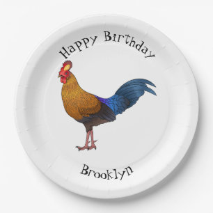 Sri Lankan junglefowl bird cartoon illustration  Paper Plate