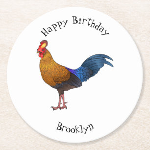 Sri Lankan junglefowl bird cartoon illustration Round Paper Coaster