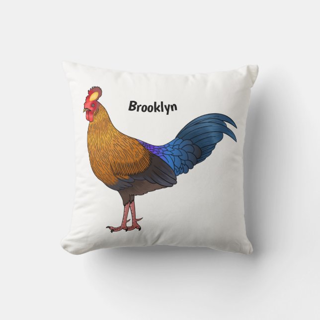 Sri Lankan junglefowl bird cartoon illustration  Throw Pillow (Front)