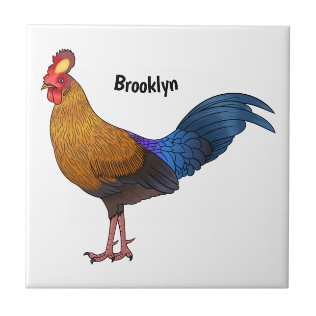 Sri Lankan junglefowl bird cartoon illustration Tile (Front)