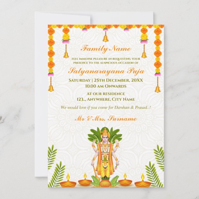 Sri Satyanarayan Pooja Invitation Card (Front)