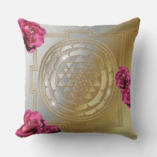 SRI YANTRA and the Scent Of Roses II - Pillow (Front)