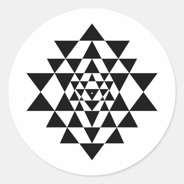 Sri Yantra Black & White Round Sticker (Front)