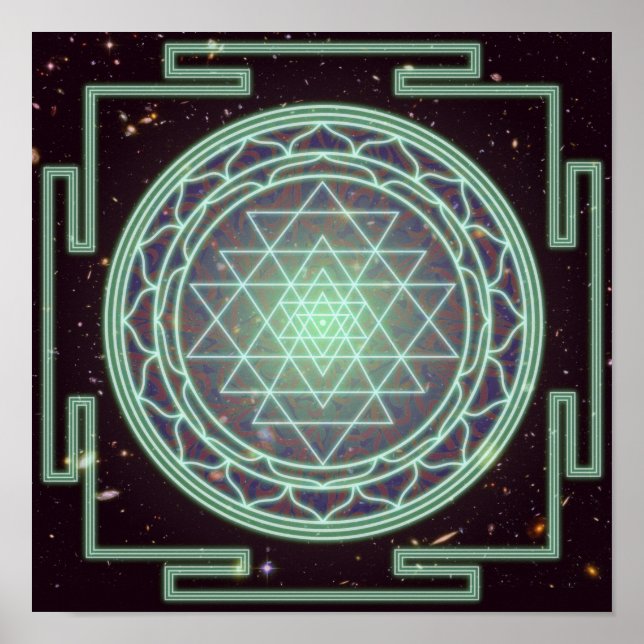 Sri Yantra Blue Glow Poster (Front)