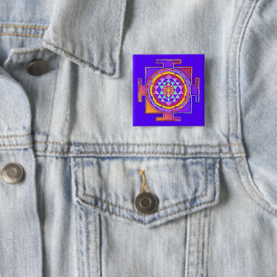 Sri Yantra - Hinduism Symbol Design 1 2 Inch Square Button