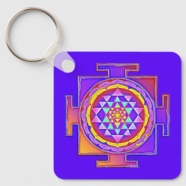 Sri Yantra - Hinduism Symbol Design 1 Keychain (Front)