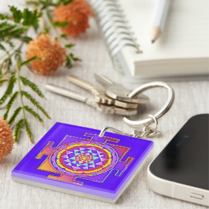 Sri Yantra - Hinduism Symbol Design 1 Keychain