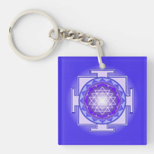 Sri Yantra Mandala Purple and Blue Keychain