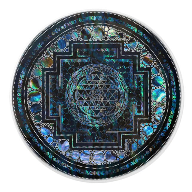 Sri Yantra  / Sri Chakra Abalone Shell and Silver Ceramic Knob (Front)
