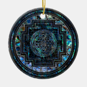Sri Yantra  / Sri Chakra Abalone Shell and Silver Ceramic Ornament