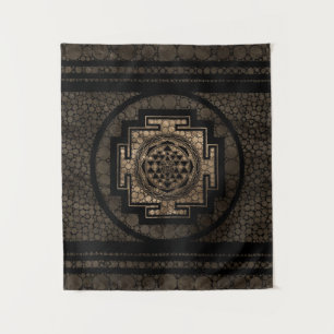 Sri Yantra  / Sri Chakra Dot Art Gold and Black Tapestry