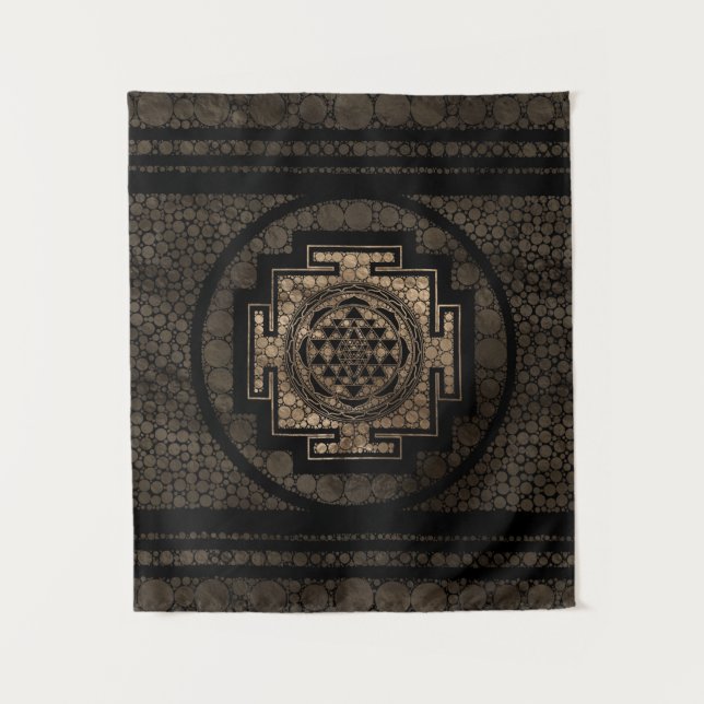 Sri Yantra  / Sri Chakra Dot Art Gold and Black Tapestry (Front)