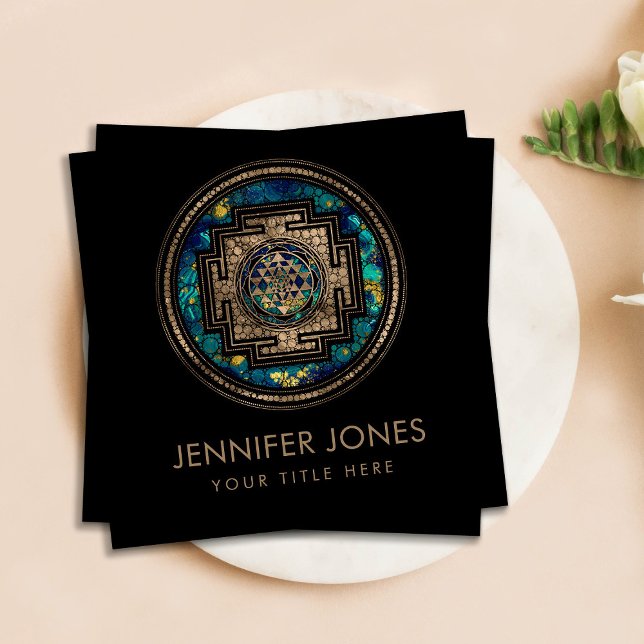 Sri Yantra  / Sri Chakra Gold and Marble Dot Art Square Business Card (Creator Uploaded)