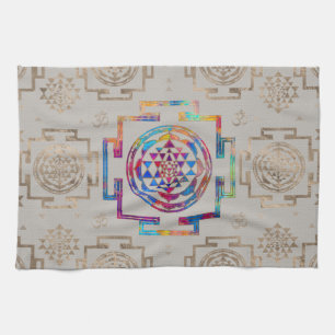 Sri Yantra  / Sri Chakra in colour on canvas Kitchen Towel