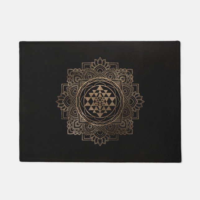 Sri Yantra  / Sri Chakra in golden lotus Doormat (Front)