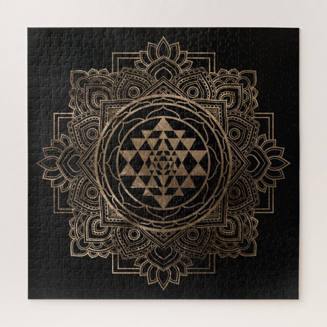 Sri Yantra  / Sri Chakra in golden lotus Jigsaw Puzzle (Vertical)