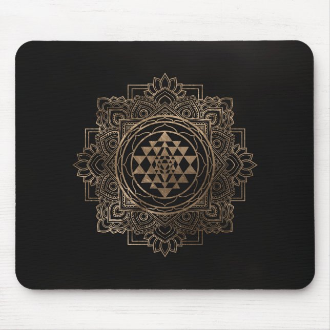Sri Yantra  / Sri Chakra in golden lotus Mouse Pad (Front)