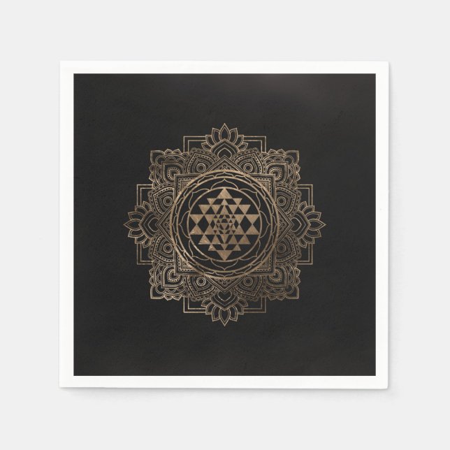 Sri Yantra  / Sri Chakra in golden lotus Napkin (Front)