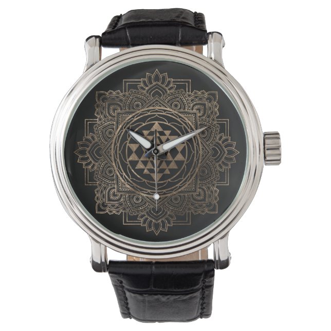 Sri Yantra  / Sri Chakra in golden lotus Watch (Front)