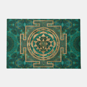 Sri Yantra / Sri Chakra Malachite and gold Doormat
