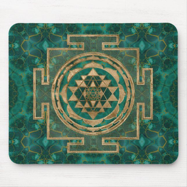 Sri Yantra  / Sri Chakra Malachite and gold Mouse Pad (Front)