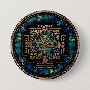 Sri Yantra / Sri Chakra Marble and Gold 3 Inch Round Button