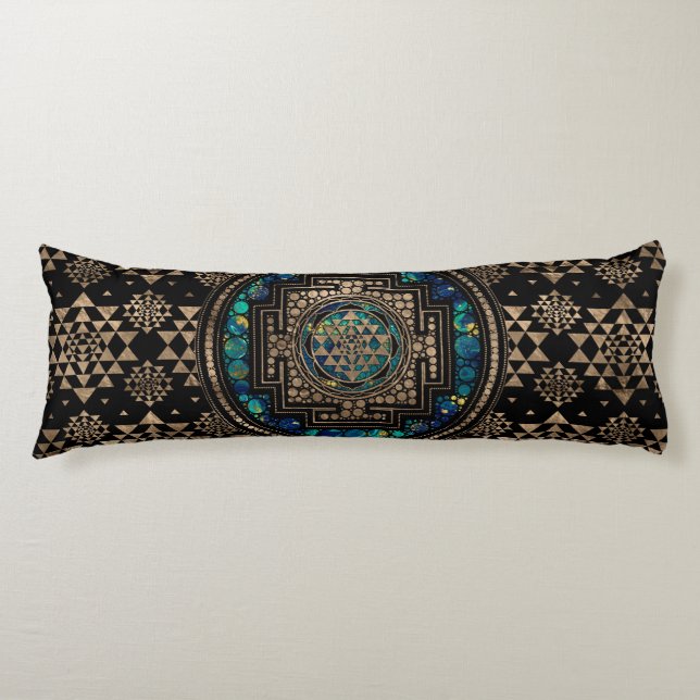 Sri Yantra  / Sri Chakra Marble and Gold Body Pillow (Front)
