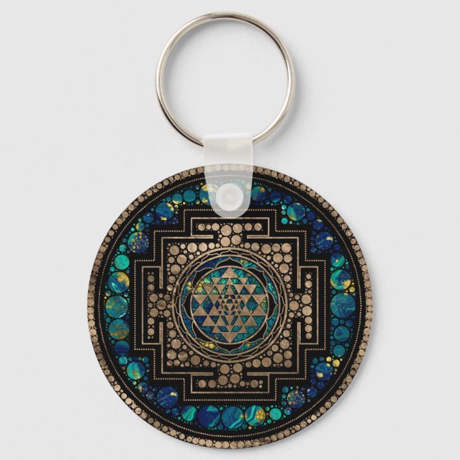 Sri Yantra  / Sri Chakra Marble and Gold Keychain (Front)