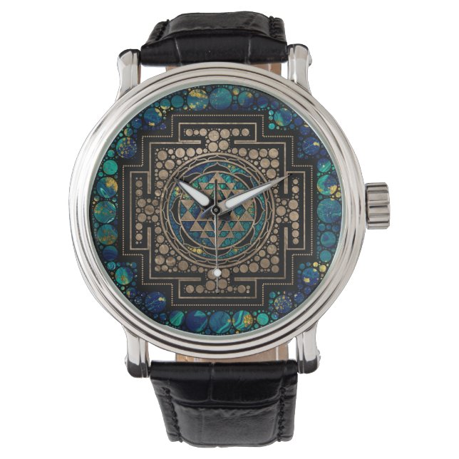 Sri Yantra  / Sri Chakra Marble and Gold Watch (Front)