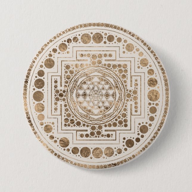 Sri Yantra  / Sri Chakra Pastel Gold 3 Inch Round Button (Front)