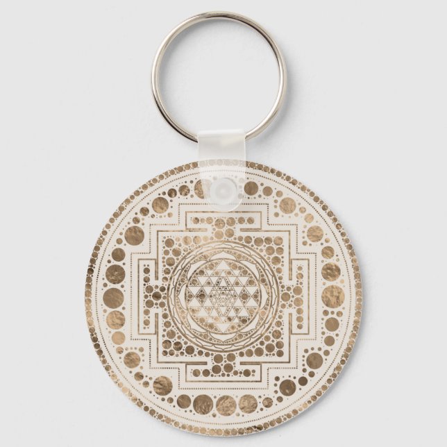 Sri Yantra  / Sri Chakra Pastel Gold Keychain (Front)