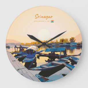 Srinagar, India - Dal Lake Shikara Boats Large Clock