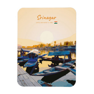 Srinagar, India - Dal Lake Shikara Boats Rounded Magnet
