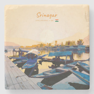Srinagar, India - Dal Lake Shikara Boats Stone Coaster