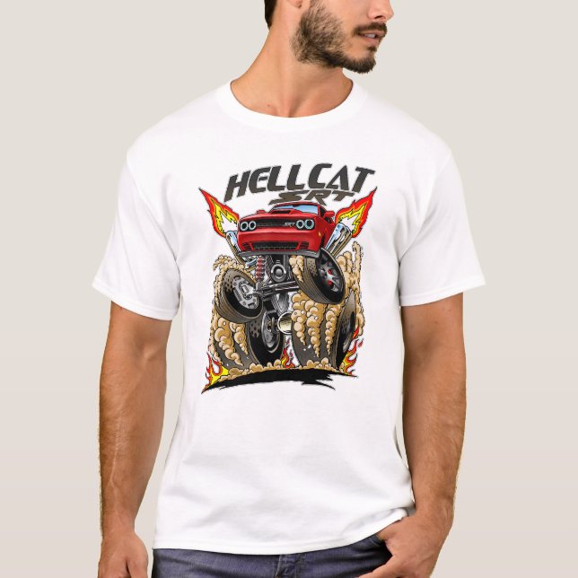 SRT Challenger Hellcat Classic Cartoon Muscle Car T-Shirt (Front)