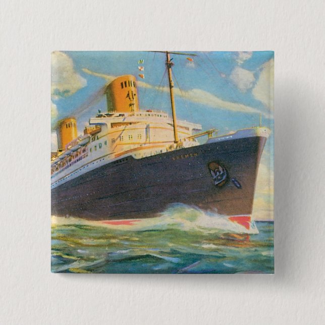 SS Bremen at Sea 2 Inch Square Button (Front)