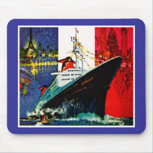 ss France with Eiffel Tower and Statue of Liberty Mouse Pad