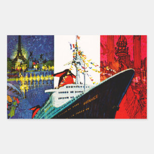 ss France with Eiffel Tower and Statue of Liberty Sticker