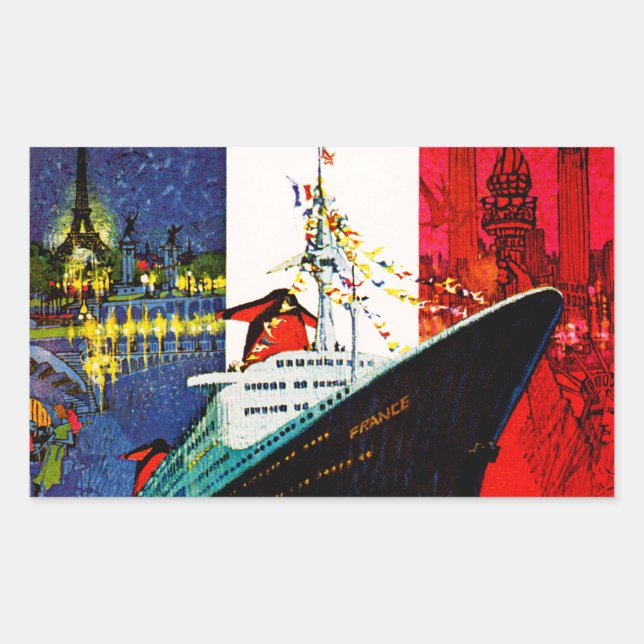 ss France with Eiffel Tower and Statue of Liberty Sticker (Front)