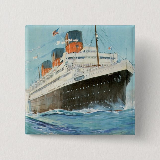 ss Paris - The French Line 2 Inch Square Button (Front)